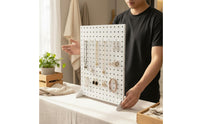 Metal Pegboard Display Stand Portable Metal Pegboard Display Space-Saving Freestanding Perforated Panel for Vendors, Desk
