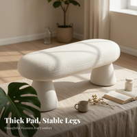 Soft Texture Boucle Textile Footrest Multi-Functional Capsule-Shaped Bench Versatile Long Ottoman Modern Design for Business Owners, Interior Decorators, Entryway, Clothing Boutique, Bedroom, Living Room