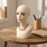 Mannequin Bust with Shoulders Realistic Mannequin Head with Shoulder Skinhead Form Bust with Shoulders for Cosmetologists, Jewelers, Retail Stores