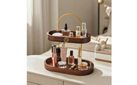 Cosmetic Storage Rack Space Saving Makeup Organizer with Wooden Trays Compact Skincare Holder for Tabletop