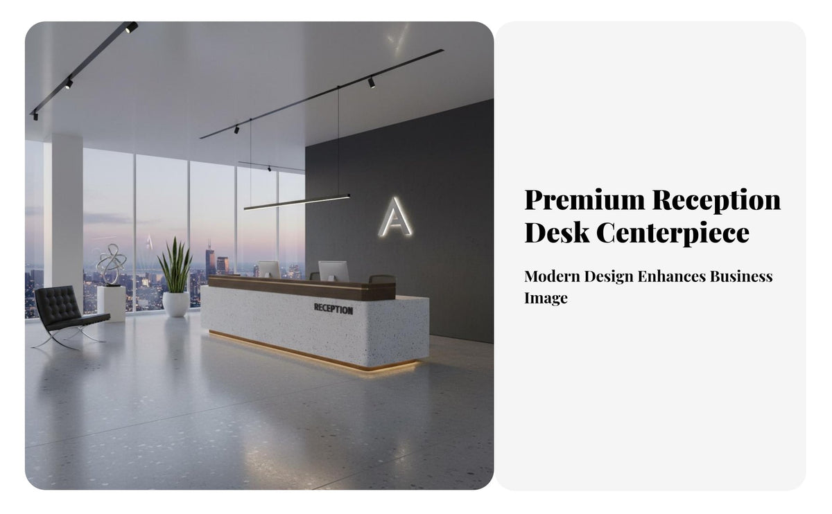 Office Lobby Information Desk Spacious Workspace Modern Checkout Counter Sturdy Construction Modern Marble Pattern Reception Desk for Company Entrance