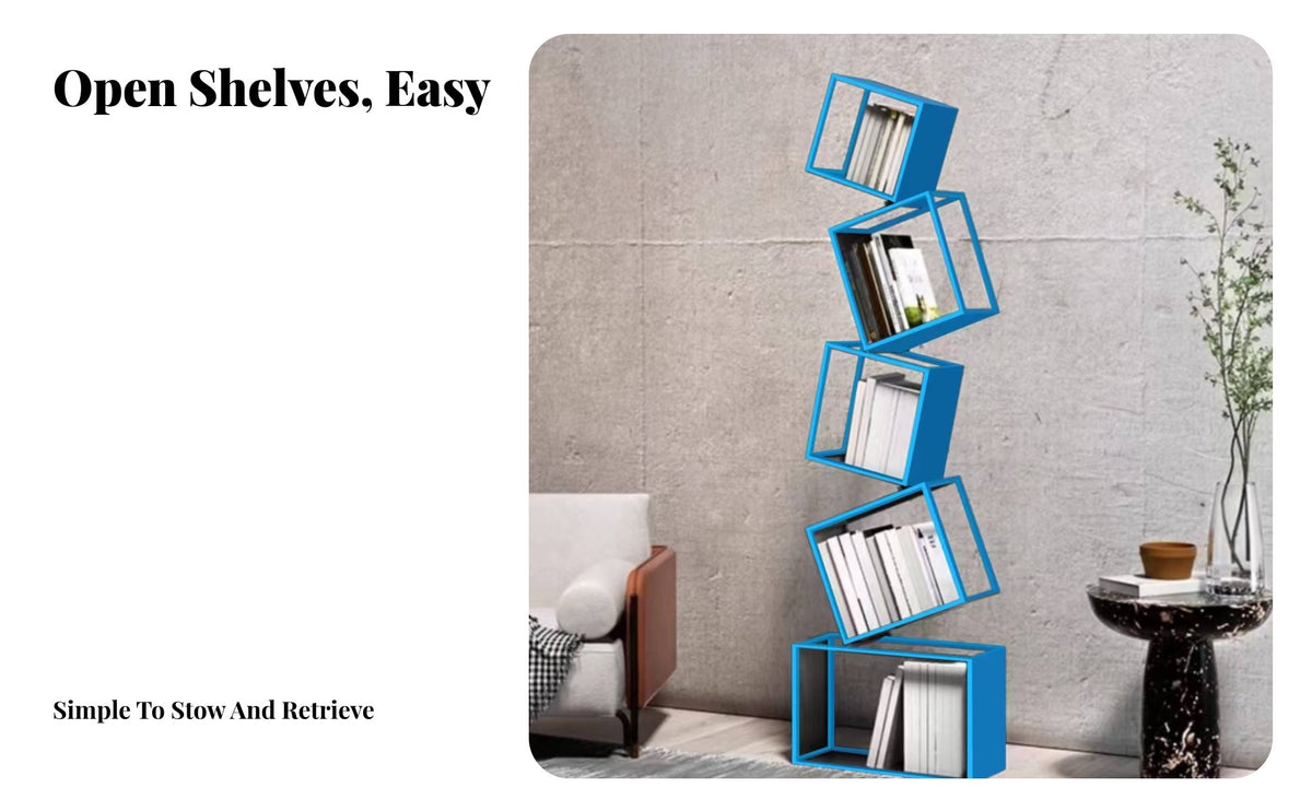 Space-Saving Tilted Cube Structure Minimalist Aesthetic Bookcase Multi-Functional Storage Rack Creative Design for Apartment Dwellers, Homeowners, Collectors, Corner, Living Room, Small Areas, Bedroom