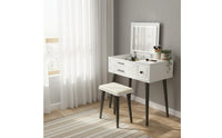 Hinged Lid Vanity Table Space Saving Dressing Table with Mirror and Stool Bedroom Furniture for Women