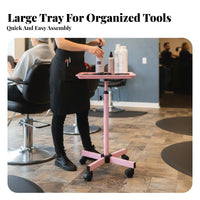 360° Swivel Wheels Adjustable Salon Tray Stand Sturdy & Stable Rolling Tray Table Easy to Clean Utility Wagon Large Capacity for Hair Stylists, Spa Professionals Artists, Barbershop, Home Use, Medical Office, Art Studio