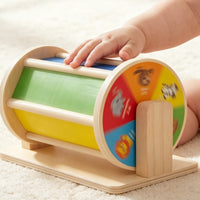 Textile Drum Infant Plaything Rotating Activity Drum Young Child Wooden Rotating Toy for Young Children, Nursery