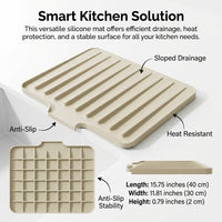 Sink Silicone Draining Mat for and Countertop, Rectangular Dish Drying with Upgraded 2cm Thickened Design