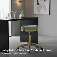 Adjustable Height Upholstered Vanity Stool Quiet Rolling Casters Upholstered Low-Back Task Seat Sturdy 5-Star Base Swivel Chair High-Rebound Foam for Makeup Enthusiasts, Home Office Workers, Beauty Salon, Barbershop, Medical Office, Dressing Room