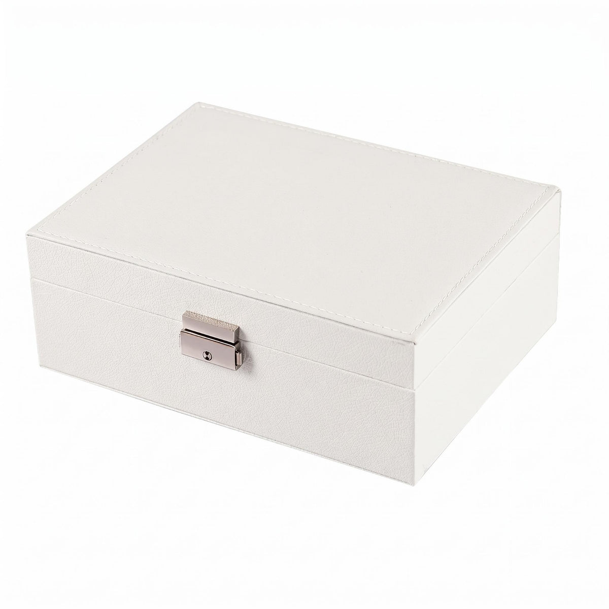 Metal Clasp PU Leather Jewelry Box Stitched Edges Rectangular Jewelry Box