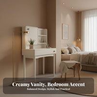 Cream design Vanity with Lighted Mirror Minimalist Design Dressing Table Rounded Corners Makeup Desk Ample Storage Space for Adults, Women, Teenagers, Home