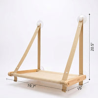 Wooden Cat Hammock Window Cat Perch, Suction Cup Cat Hammock Mounting, Wood Frame and Mesh Bed for Indoor Cat Window Sill