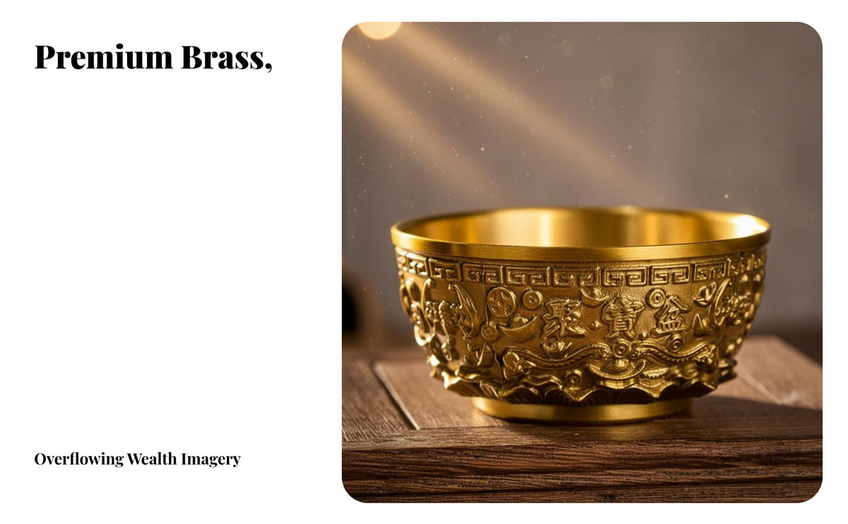 Brass Treasure Basin Auspicious Symbol Chinese Prosperity Bowl Traditional Craftsmanship Feng Shui Treasure Bowl for Collectors, Home, Office
