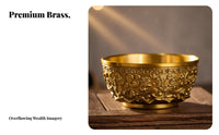 Brass Treasure Basin Auspicious Symbol Chinese Prosperity Bowl Traditional Craftsmanship Feng Shui Treasure Bowl for Collectors, Home, Office