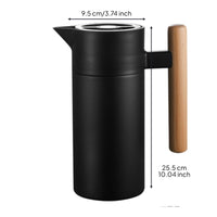 Coffee Carafe with Wood-Grain Handle Press-to-Pour Thermal Carafe with Wood Handle Food-Grade Pot for Office
