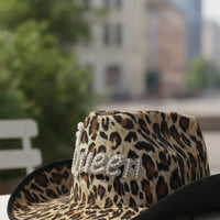 Cowboy Hat with Chin Cord Western-Style Leopard Print Hat Rhinestone for Women, Festivals, Photo Shoots, Streetwear