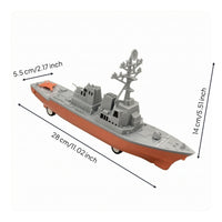 Molded Details Pull-Back Destroyer Toy Gray and Orange Destroyer Model Toy Plastic Pull-Back Warship Detailed