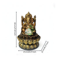 Antique Gold Ganesha Statue with Light Illuminated Deity Statue with Crystal Sphere Spiritual Decorative Sculpture Resin for Altar