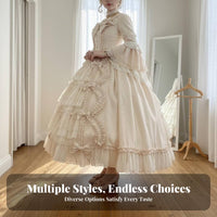 Doll-Like Princess Dress Voluminous Skirt Multi-Layered Lace Patchwork Dress Ribbon Feature Cosplay Formal Gown Vintage Inspired
