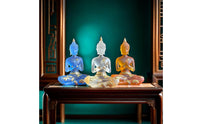 Zen Decor Sitting Buddha Statue Gold Foil Accent Resin Buddha Figurine Handmade Craft House Decoration for Buddhists, Meditation Enthusiasts, Mindful Movement Practitioners, Home Altar, Bookshelf, Office Desk