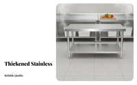 Easy to Clean Stainless Steel Work Table Rust-Resistant Commercial Kitchen Prep Table Adjustable Feet Commercial Kitchen Worktable Reinforced Back for Restaurant Employees, Home Cooks, Workshop Workers, Cafeteria, Warehouse, Garage, Laundry Room