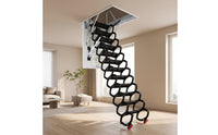 Folding Loft Staircase Overhead-Mounted Retractable Loft Ladder Space-Saving Pull down Attic Ladder for Homeowners, Builders, Mezzanine