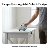 Creative Design Bunny in Carrot Car Figurine Hand-Painted Feature Rabbit Driving Carrot Vehicle Statue Easter Bunny Resin Ornament for Desktop, Office