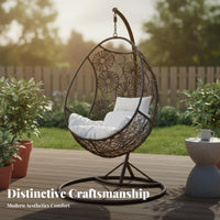 Oval-Shaped-Shaped Swinging Comfortable Pad Freestanding Oval-Shaped Chair Woven Design Patio Furniture for Adults, Homeowners, Backyard, Balcony