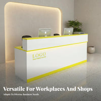 Waterproof and Wear-Resistant Modern Reception Desk Long-Lasting Construction Glossy Finish Reception Desk Large Storage Space Marble Pattern Money Ier Counter Lockable Drawer for Receptionists, Salon Owners, Office Managers, Retail Shop, Lobby