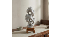 Natural Openings Taihu Stone Ornament Pale Gray Miniature Stone Decoration for Courtyard Scenes, Dollhouses