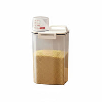 Moisture-Proof Rice Storage Bin with Measuring Cup Clear Visibility Airtight Grain Container Mess-Messless Pouring for Kitchen Cabinet
