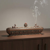 Alloy Fragrance Stick Holder Censer Auspicious Symbols Double Deer Censer Horizontal Fragrance Stick Holder Box Mantra Engraving