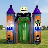 Outdoor Inflatable Archway with Curtain Lighted Inflatable Castle Archway Spooky Arch Giant for Yard, Garden, Party