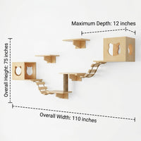 Cat Climbing Frame with House and Pad, Wood Wall Mounted Playground, Indoor Steps and Bridge, Simple Style Perch for Playing