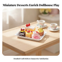 Dollhouse Dessert Tray Patterned Liner Dollhouse Dessert Model Recessed Handles Miniature Cake Set