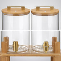 Water Dispenser and Beverage Dispenser with Metal Tap, High Borosilicate Glass Drink Dispenser with Tap and Bamboo Stand for Party Drink Use