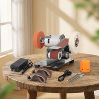Mini Belt Sander with Grinding Wheel Multi-Functional Benchtop Sander Electric Blade Edge Restorer Bench-Top Power Tool Compact
