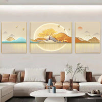 背靠金山三联画客厅装饰画沙发背景画简约挂画现代壁画山水墙画