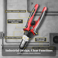 Non-Slip Handle Multifunctional Electrician Pliers Cutting Blade 6-in-1 Wire Stripper Heavy Duty for DIY Enthusiasts, Professionals