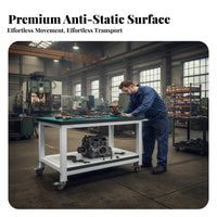 360° Swivel Casters Anti-Static Trolley Steel Structure Heavy Duty Work Table Locking Brakes Mobile Workbench Silent Wheels for Factory Workers, Warehouse Personnel, Technicians, Assembly Line, Laboratory, Auto Repair Shop, Engine Maintenance