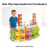 Supermarket Checkout Counter Toy Role Playing Kids Grocery Store Playset Interactive Checkout Counter Toy for Girls, Boys, Indoor Play, Playroom, Home