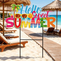 Hello Sweet Summer Sign Tropical Garden Sign with Stake Colorful for Homeowners