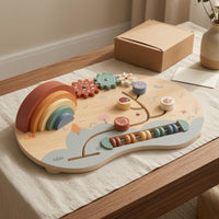 Wooden Busy Board Wood Activity Board Rotating Pieces