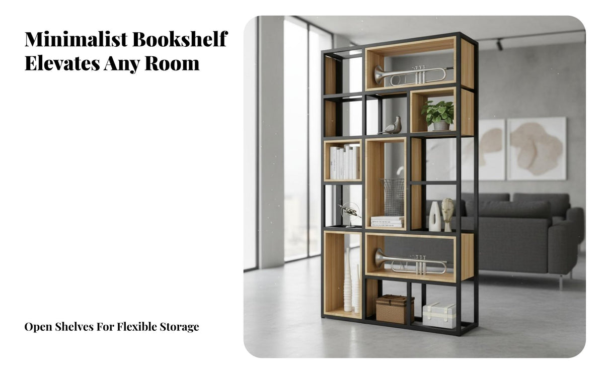 Metal and Wood Bookcase Thickened Steel Frame Room Divider Shelving Unit Sturdy Construction Multi-Tier Shelf Unit for Office