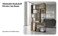 Metal and Wood Bookcase Thickened Steel Frame Room Divider Shelving Unit Sturdy Construction Multi-Tier Shelf Unit for Office