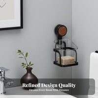 Walnut Wood Grain Finish Suction holder Corner Shelf Drilltool-without-drill Installation Suction holder Corner Basket No-Drilling Bathroom Organizer Vintage design for Apartment Dwellers, Homeowners, Families, Shower, over Sink, Powder Room, Kitchen