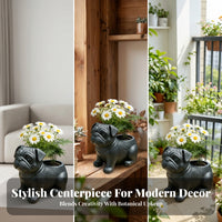 Sculpted Home Decor Compact Black Pug Planter Succulent Pug Planter Long-Lasting