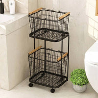 Rolling Laundry Basket Cart Breathable Two-Tier Laundry Cart Space-Saving