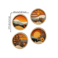 4 Pieces Forest Landscape Wall Decor Mountain Plaque with Landscape Design Wall Plaque Layered Wood Panel Bohemian