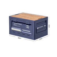 Portable Storage Box with Wood Lid Stackable Collapsible Crate Heavy-Duty Container Versatile for Car Trunk, Picnic