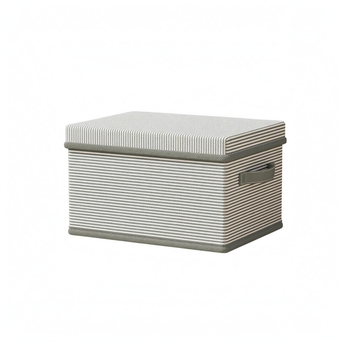 Handle Cutout Textile Storage Box Striped Lidded Storage Box Hard-Sided