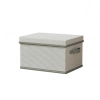 Handle Cutout Textile Storage Box Striped Lidded Storage Box Hard-Sided